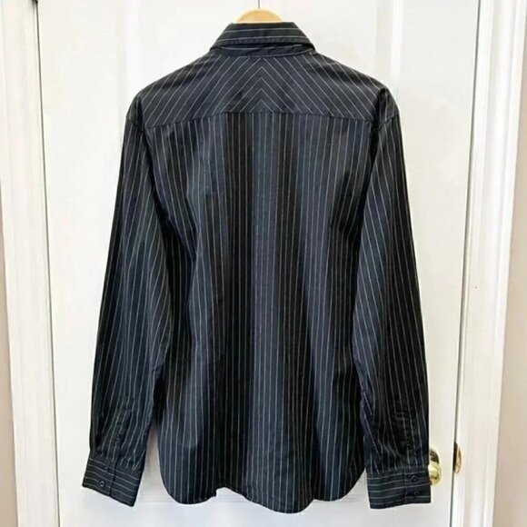Le Chateau Mens Button Down Dress Shirt Long Sleeves Black White Pinstripes XL - Picture 4 of 14